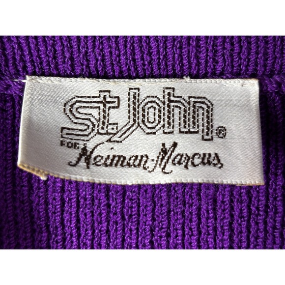 ST JOHN Purple Knit Career Dress Size 12 Gold Button Classic Office Chic - Picture 6 of 7